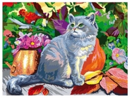 Картина по номерам "Котенок и цветы"