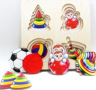 Развивающая доска Больше-меньше.Игрушки,12 дет, 3-х слойнаядерев.