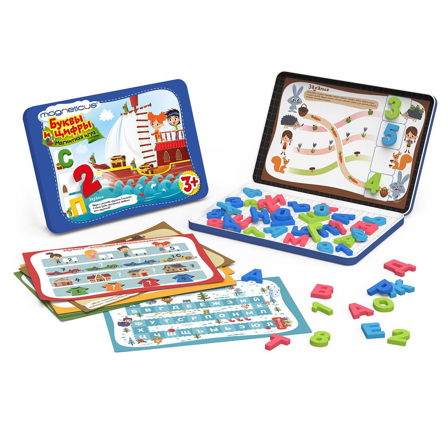 Буквы и цифры+задания. Магнитная игра. Magneticus