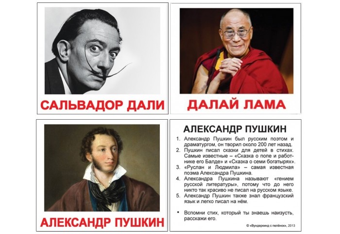 Известные личности, с фактами, компактные карточки (9х10см)